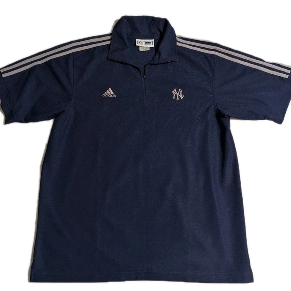 adidas Other - Adidas New York Yankees Quarter Zip Polo Shirt Men’s L Blue MLB Silver Stripes